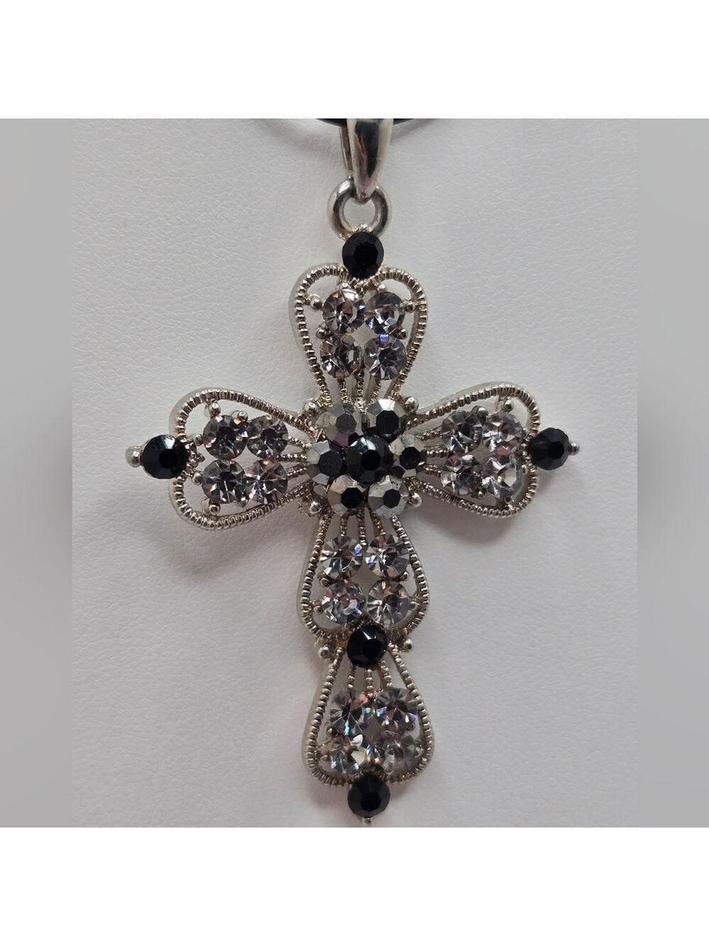Gothic Filigree Cross Pendant on Leather Cord 14'' Baroque Vintage